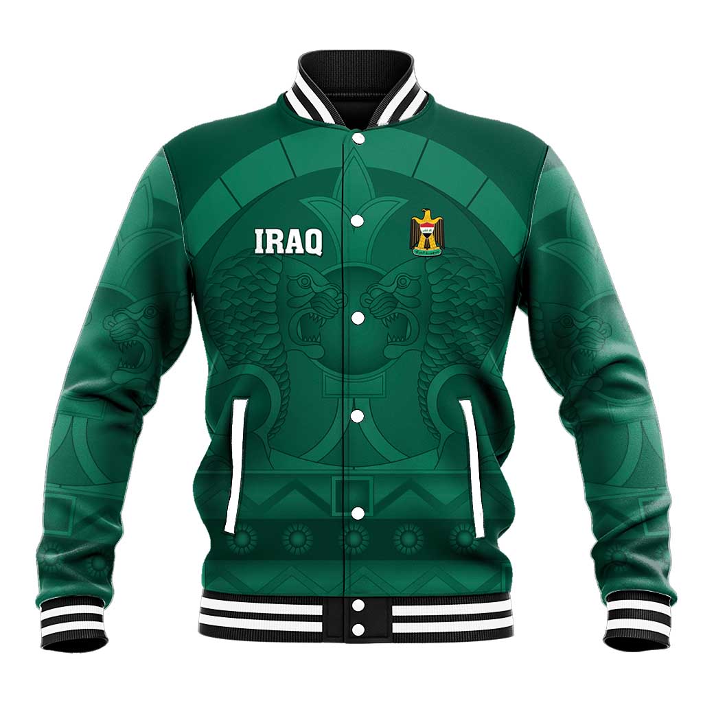 Iraq Football Custom Baseball Jacket Mesopotamian Lion Pattern