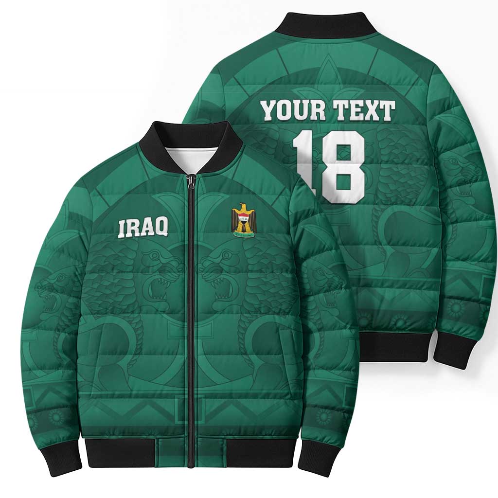 Iraq Football Custom Bomber Puffer Jacket Mesopotamian Lion Pattern