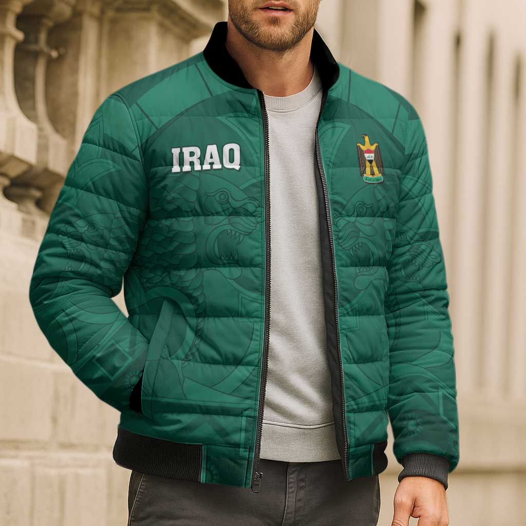 Iraq Football Custom Bomber Puffer Jacket Mesopotamian Lion Pattern