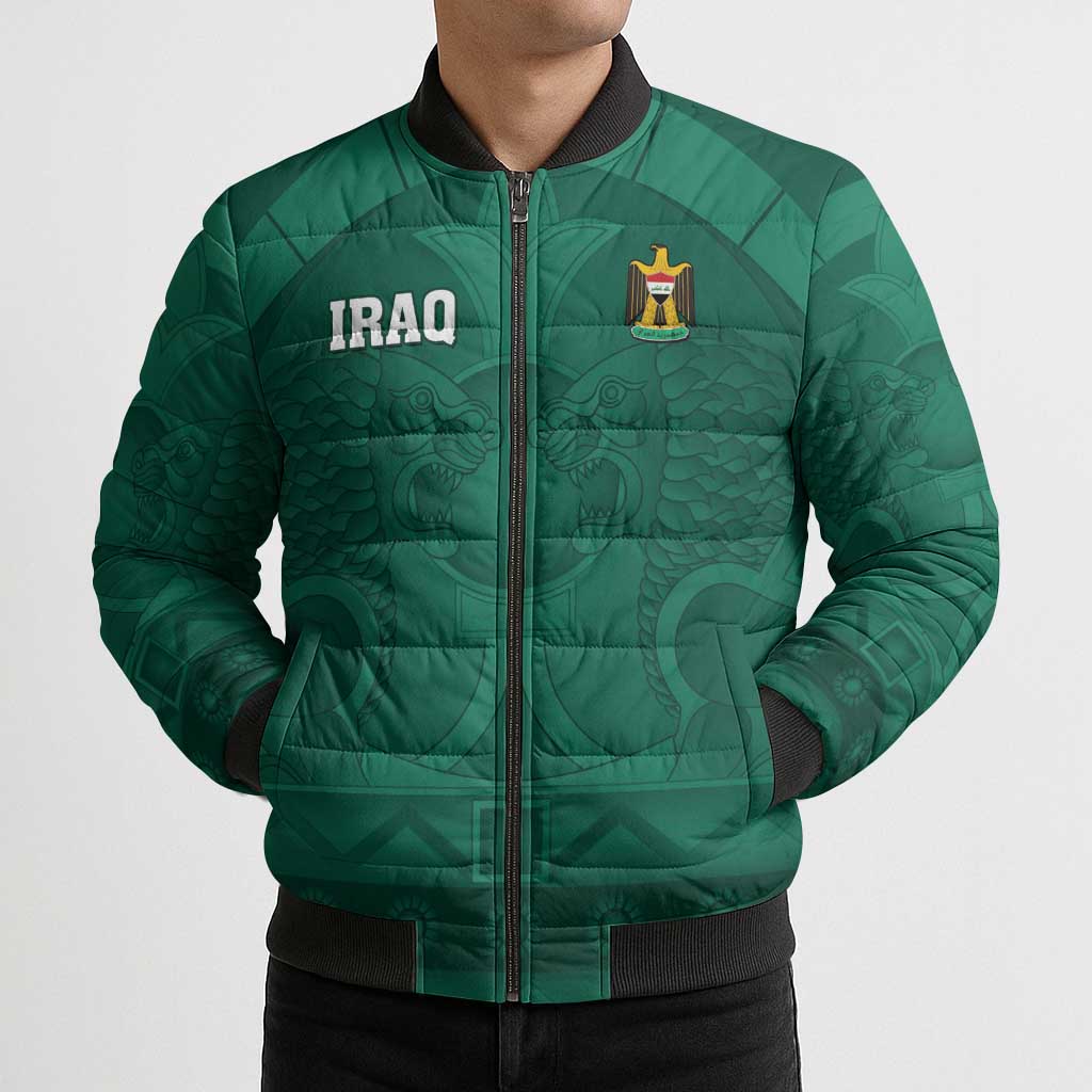 Iraq Football Custom Bomber Puffer Jacket Mesopotamian Lion Pattern