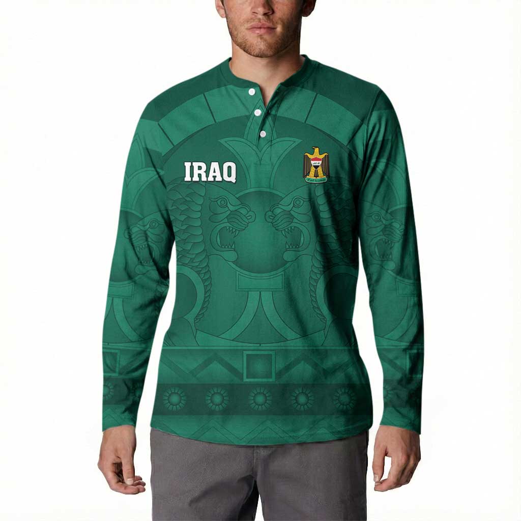 Iraq Football Custom Button Sweatshirt Mesopotamian Lion Pattern