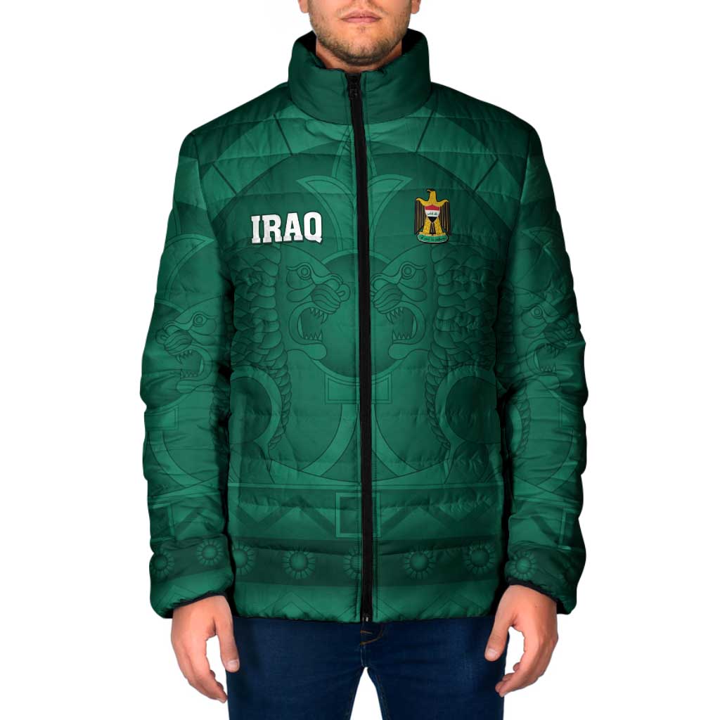 Iraq Football Custom Padded Jacket Mesopotamian Lion Pattern