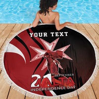 Personalized Malta Independence Day Beach Blanket Maltese Cross With Independence Monument