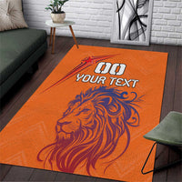 Orange lion-themed area rug with 'YOUR TEXT' design and star emblem