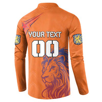 Orange football sweatshirt back with customizable text and 00 number, lion graphic