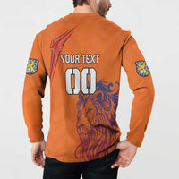 Orange football sweatshirt back with YOUR TEXT, 00 number, star, and lion artwork