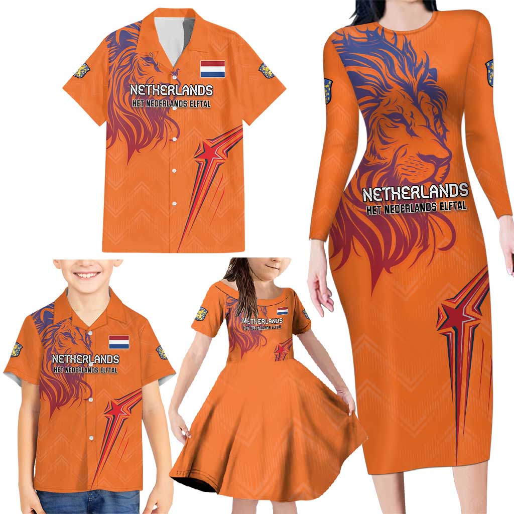 Custom Netherlands Football Family Matching Long Sleeve Bodycon Dress and Hawaiian Shirt Oranje Lion - Wonder Print Shop