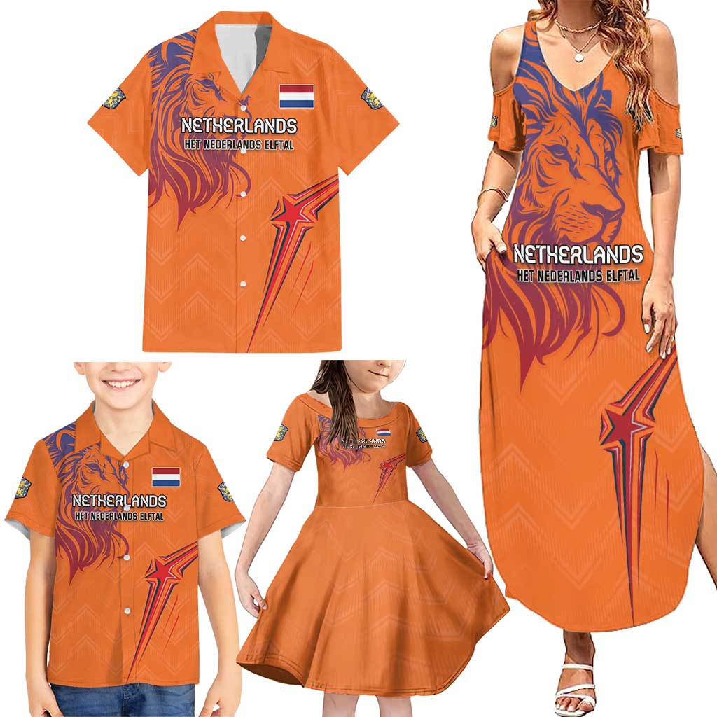 Custom Netherlands Football Family Matching Summer Maxi Dress and Hawaiian Shirt Oranje Lion - Wonder Print Shop