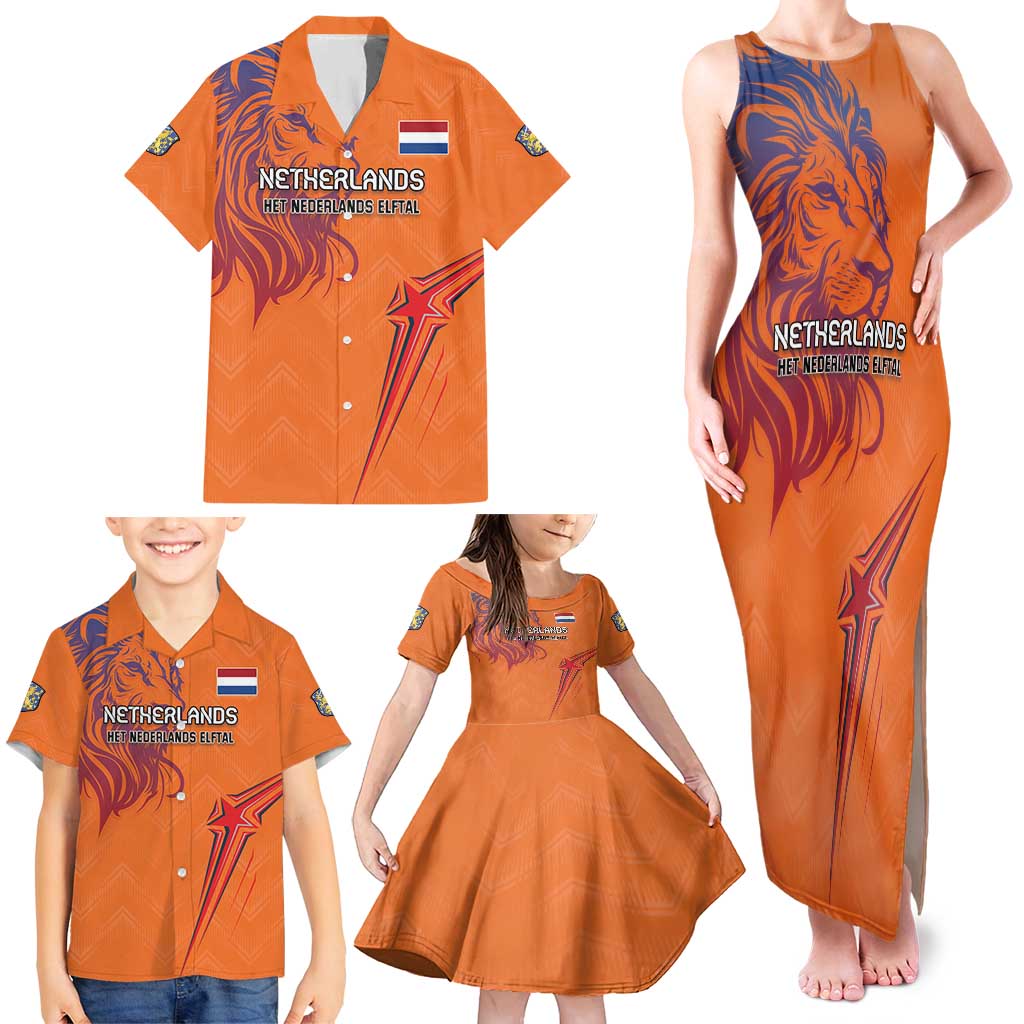 Custom Netherlands Football Family Matching Tank Maxi Dress and Hawaiian Shirt Oranje Lion - Wonder Print Shop