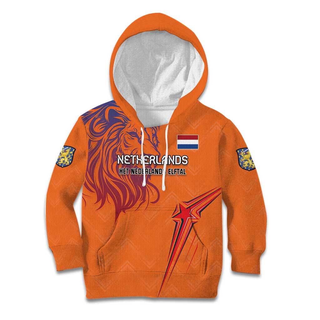 Custom Netherlands Football Kid Hoodie Oranje Lion - Wonder Print Shop