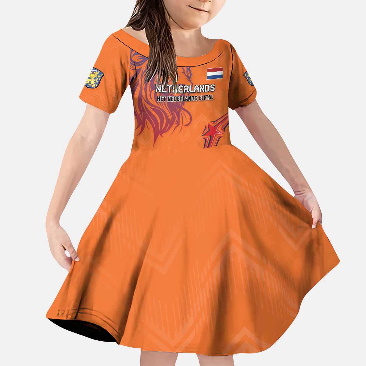 Custom Netherlands Football Kid Short Sleeve Dress Oranje Lion - Wonder Print Shop