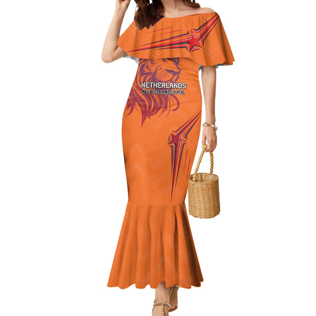 Custom Netherlands Football Mermaid Dress Oranje Lion - Wonder Print Shop