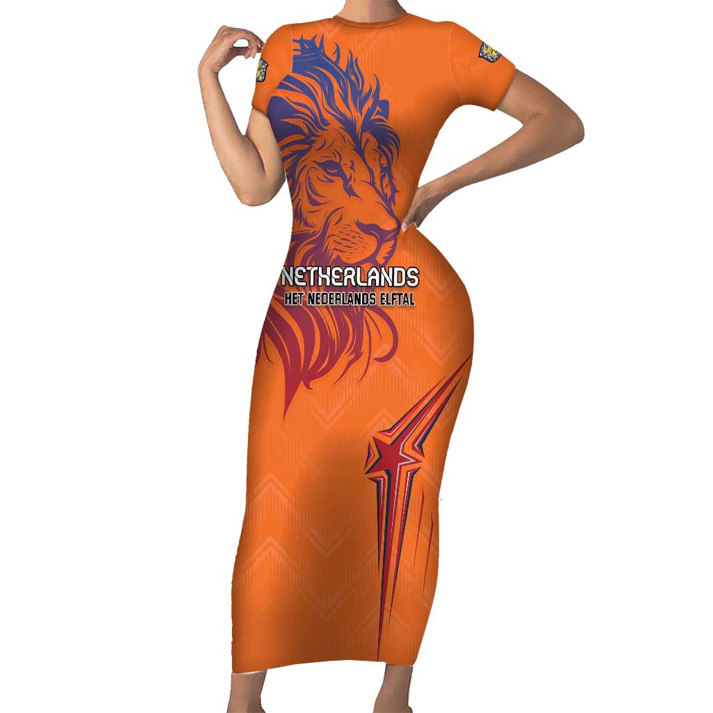 Custom Netherlands Football Short Sleeve Bodycon Dress Oranje Lion