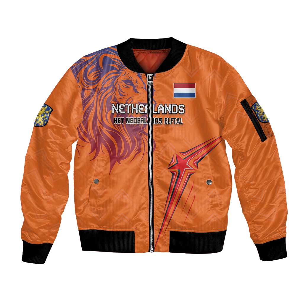 Custom Netherlands Football Sleeve Zip Bomber Jacket Oranje Lion