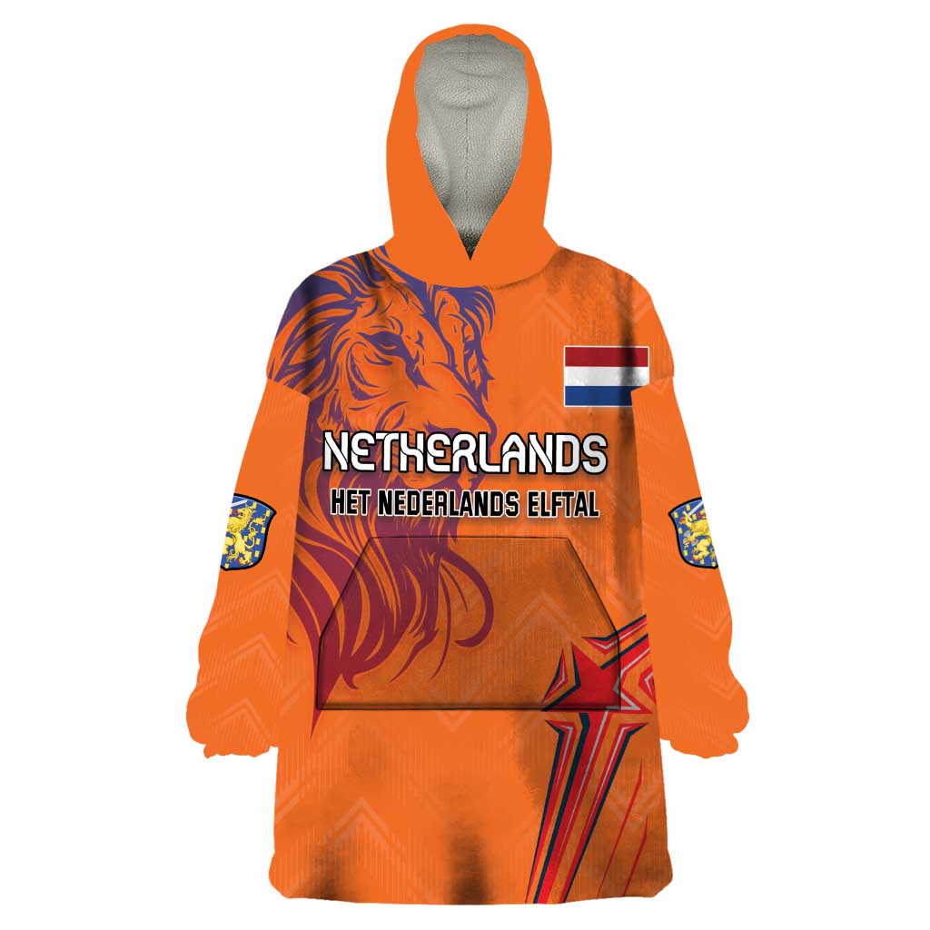 Custom Netherlands Football Wearable Blanket Hoodie Oranje Lion