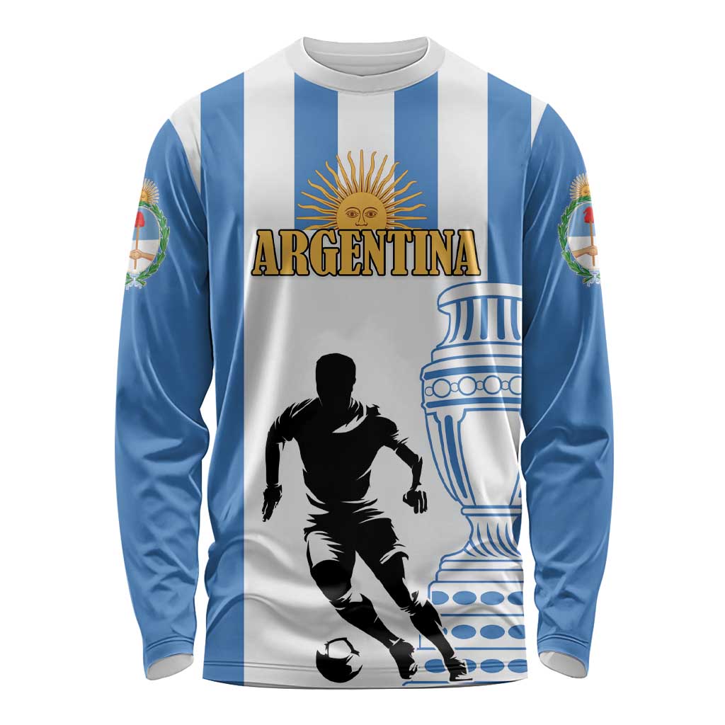 Unisex long-sleeve football shirt, light blue/white stripes with Argentina soccer graphic