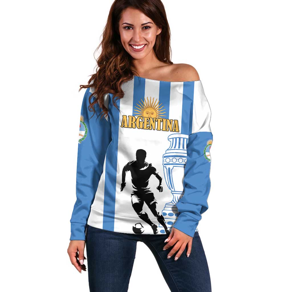 Custom Argentina Football Off Shoulder Sweater We Are The Champions - Wonder Print Shop