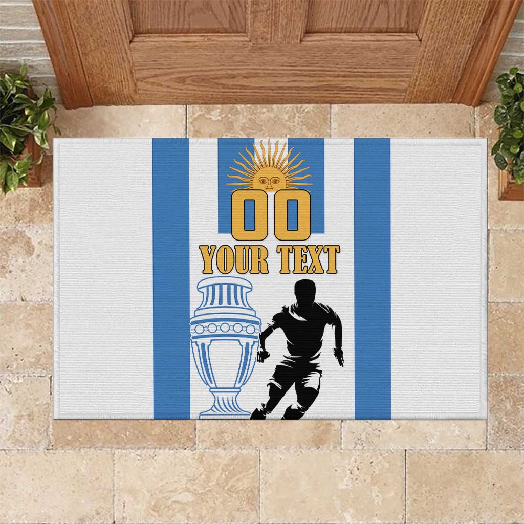 Custom Argentina football rubber doormat with blue stripes and your text graphic