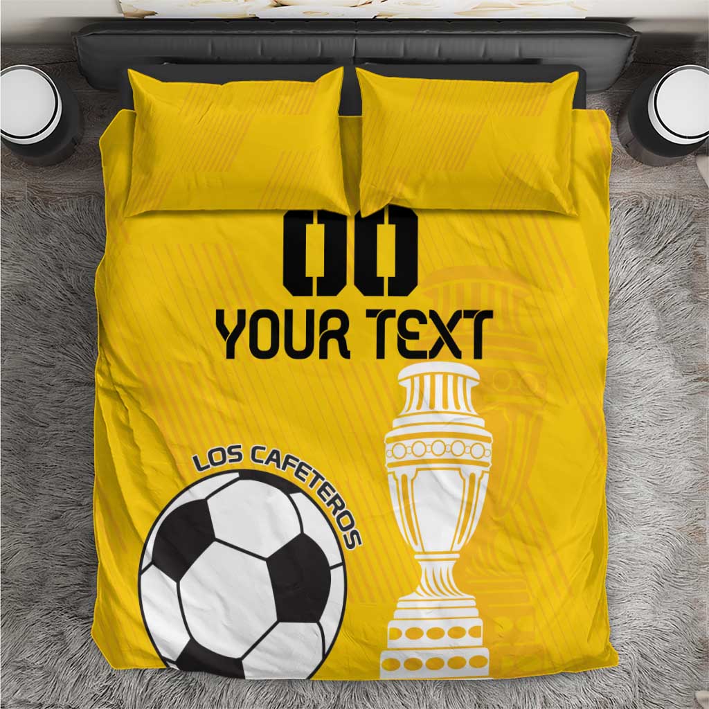 Yellow football bedding set with soccer ball and trophy graphics, including two pillowcases