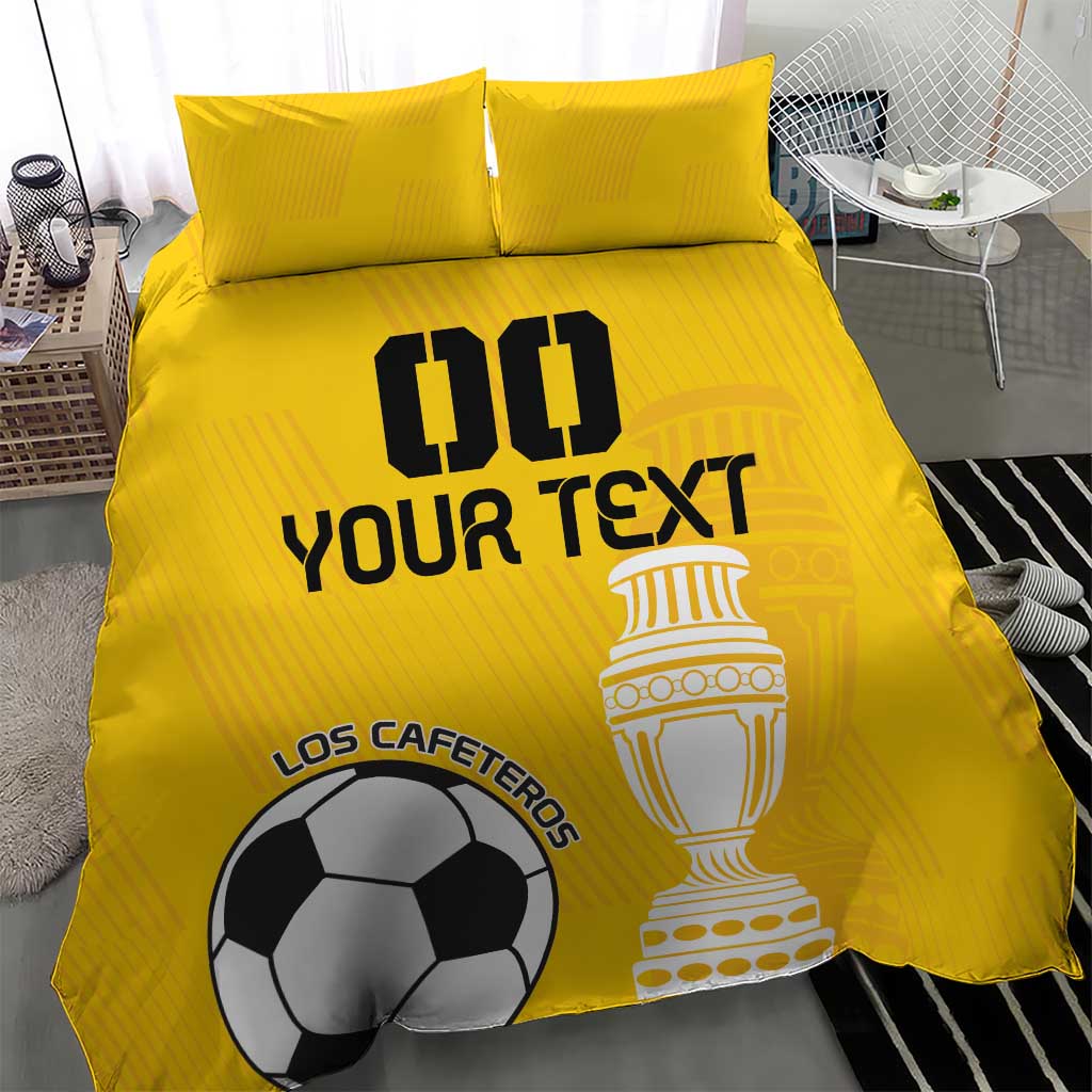 Yellow football bedding set with bold soccer ball and trophy artwork on duvet