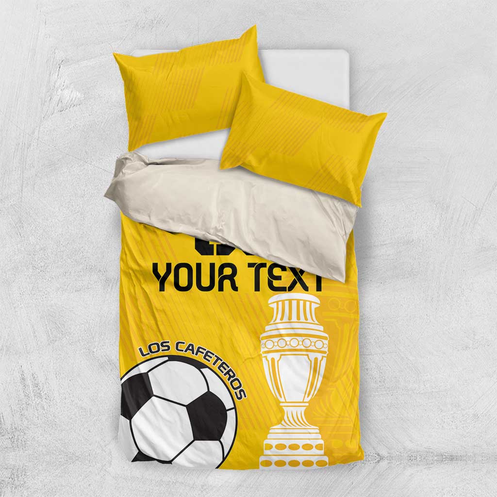 Yellow football bedding set with soccer ball and trophy print on duvet and pillowcases