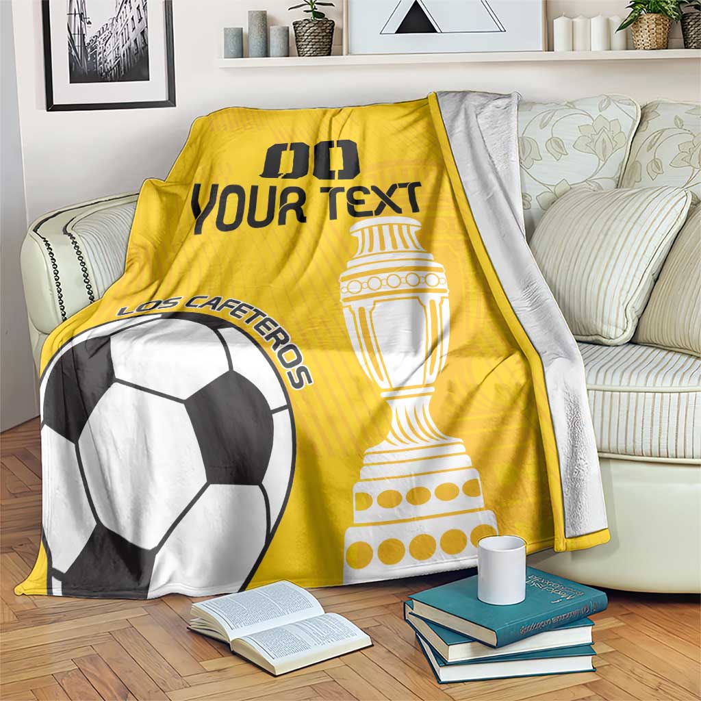 Yellow custom football blanket with black text and trophy graphic