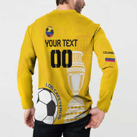 Yellow back view button sweatshirt with YOUR TEXT 00, trophy, and soccer ball Los Cafeteros graphic