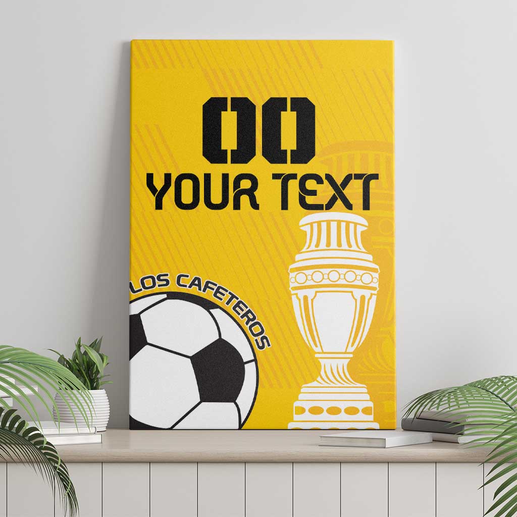 Yellow football canvas wall art showing trophy, soccer ball, and “YOUR TEXT”