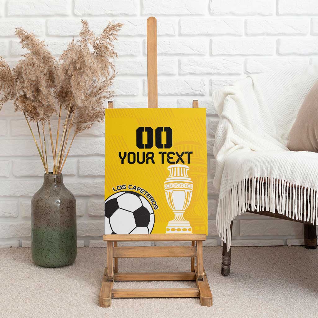 Yellow football canvas wall art with trophy icon, soccer ball, and “YOUR TEXT”