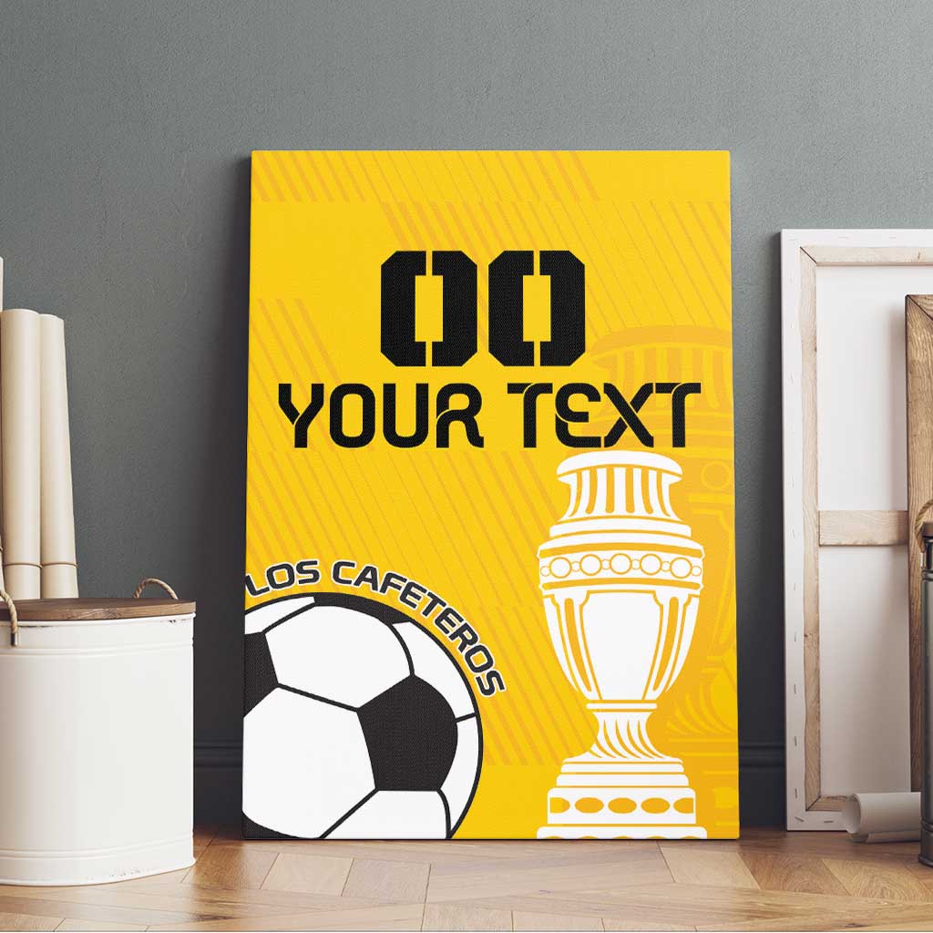 Yellow football canvas wall art with trophy, soccer ball, and “YOUR TEXT” text