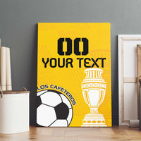 Yellow football canvas wall art with trophy, soccer ball, and “YOUR TEXT” text