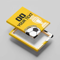 Yellow football canvas wall art close-up with soccer ball and “YOUR TEXT”