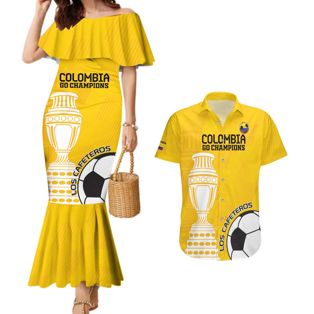 Custom Colombia Football Couples Matching Mermaid Dress and Hawaiian Shirt Go Champions - Wonder Print Shop