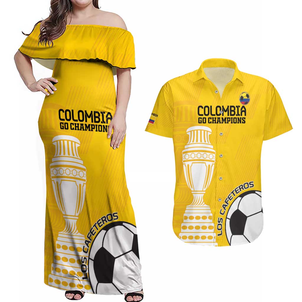 Custom Colombia Football Couples Matching Off Shoulder Maxi Dress and Hawaiian Shirt Go Champions - Wonder Print Shop