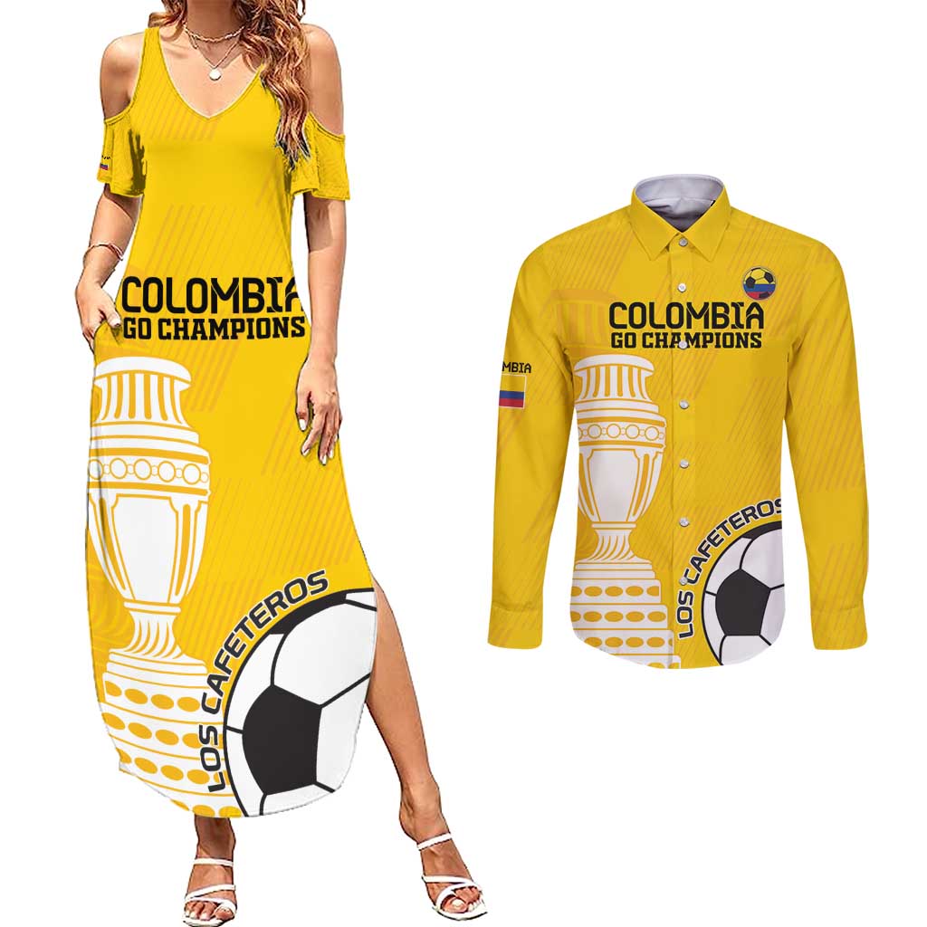 Custom Colombia Football Couples Matching Summer Maxi Dress and Long Sleeve Button Shirt Go Champions - Wonder Print Shop