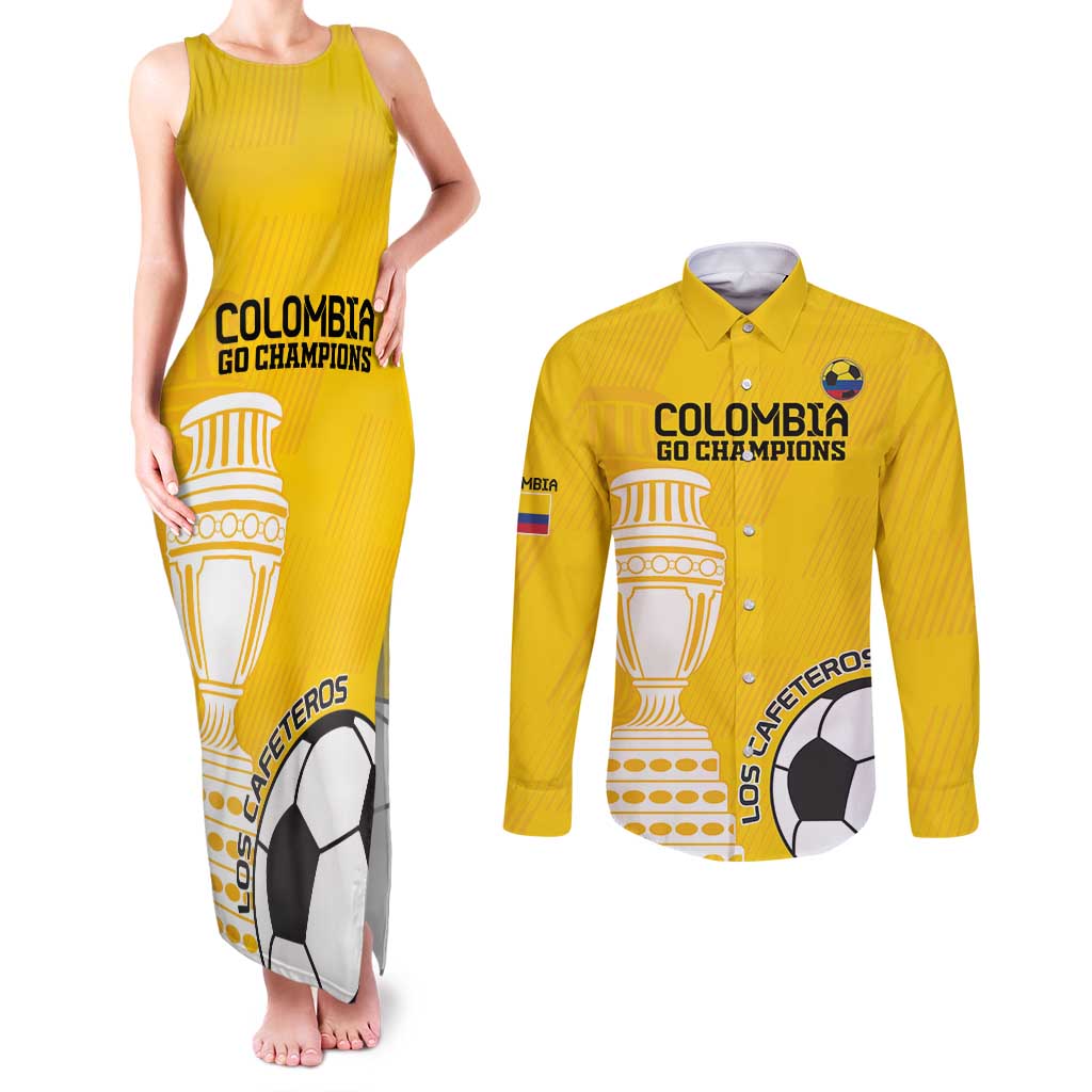 Custom Colombia Football Couples Matching Tank Maxi Dress and Long Sleeve Button Shirt Go Champions - Wonder Print Shop