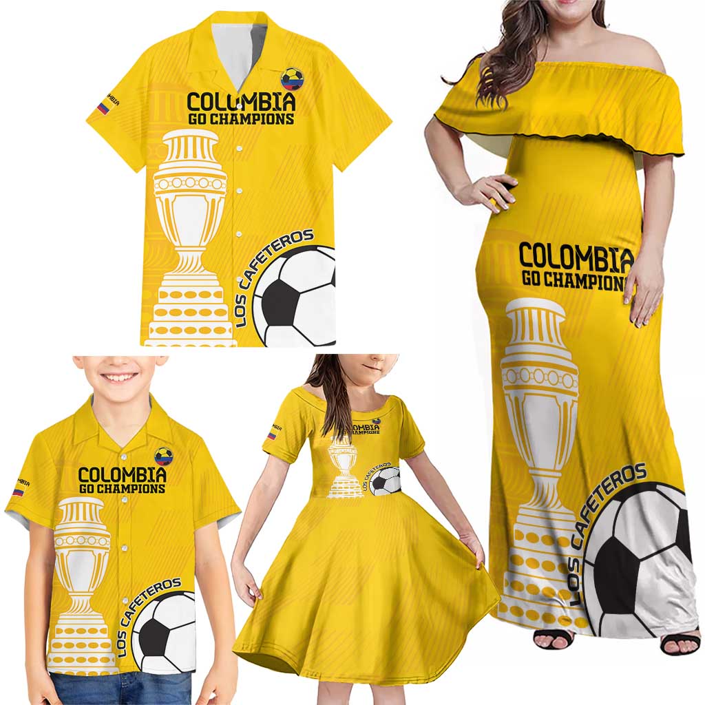 Custom Colombia Football Family Matching Off Shoulder Maxi Dress and Hawaiian Shirt Go Champions - Wonder Print Shop