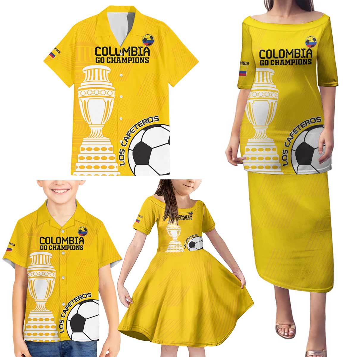 Custom Colombia Football Family Matching Puletasi and Hawaiian Shirt Go Champions - Wonder Print Shop