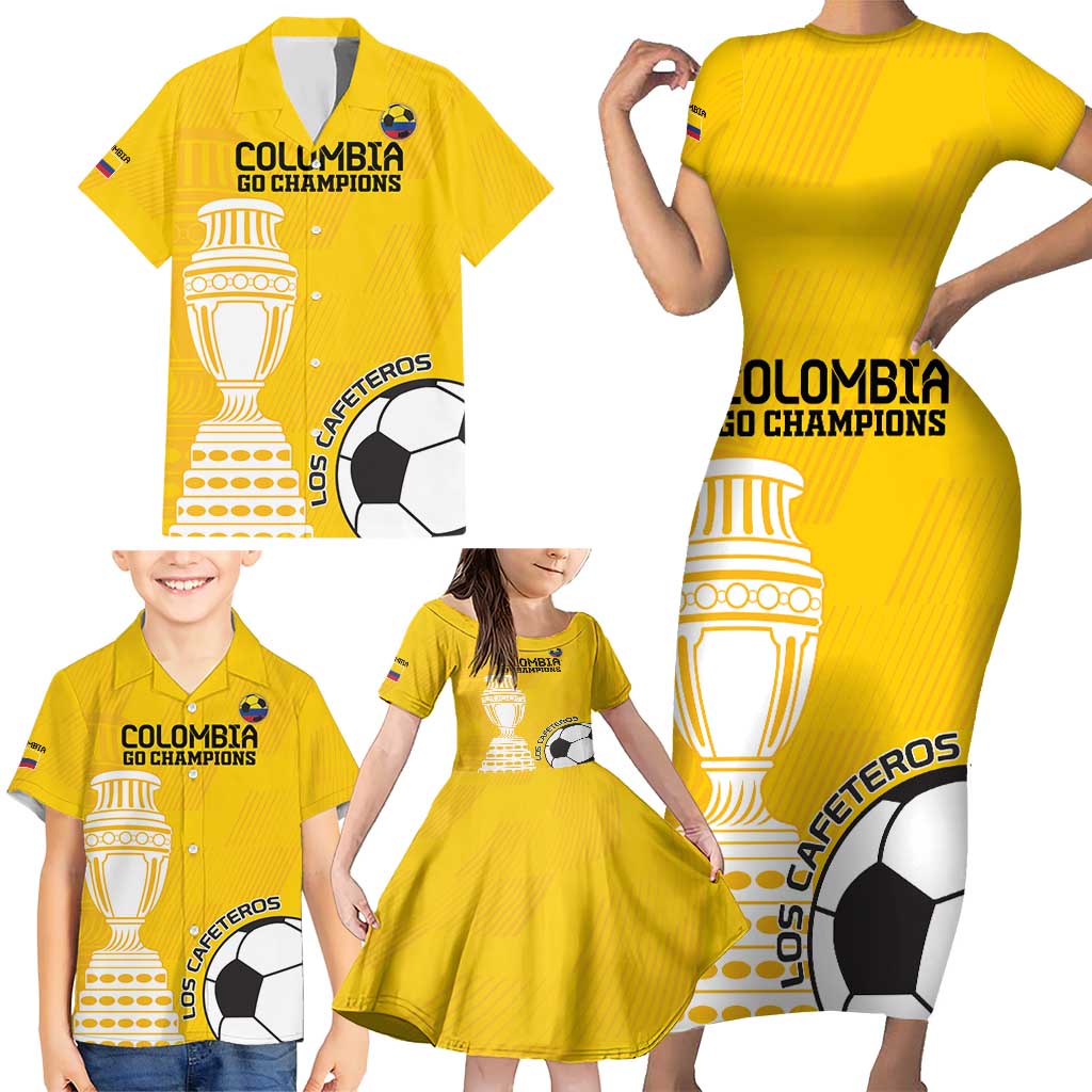 Custom Colombia Football Family Matching Short Sleeve Bodycon Dress and Hawaiian Shirt Go Champions - Wonder Print Shop