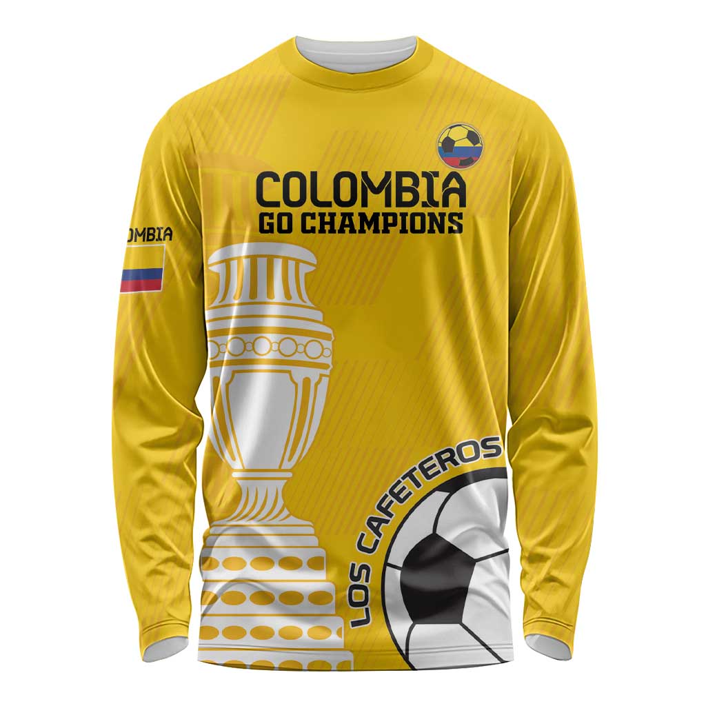 Custom Colombia football long-sleeve shirt, yellow with front Colombia Go Champions trophy graphic