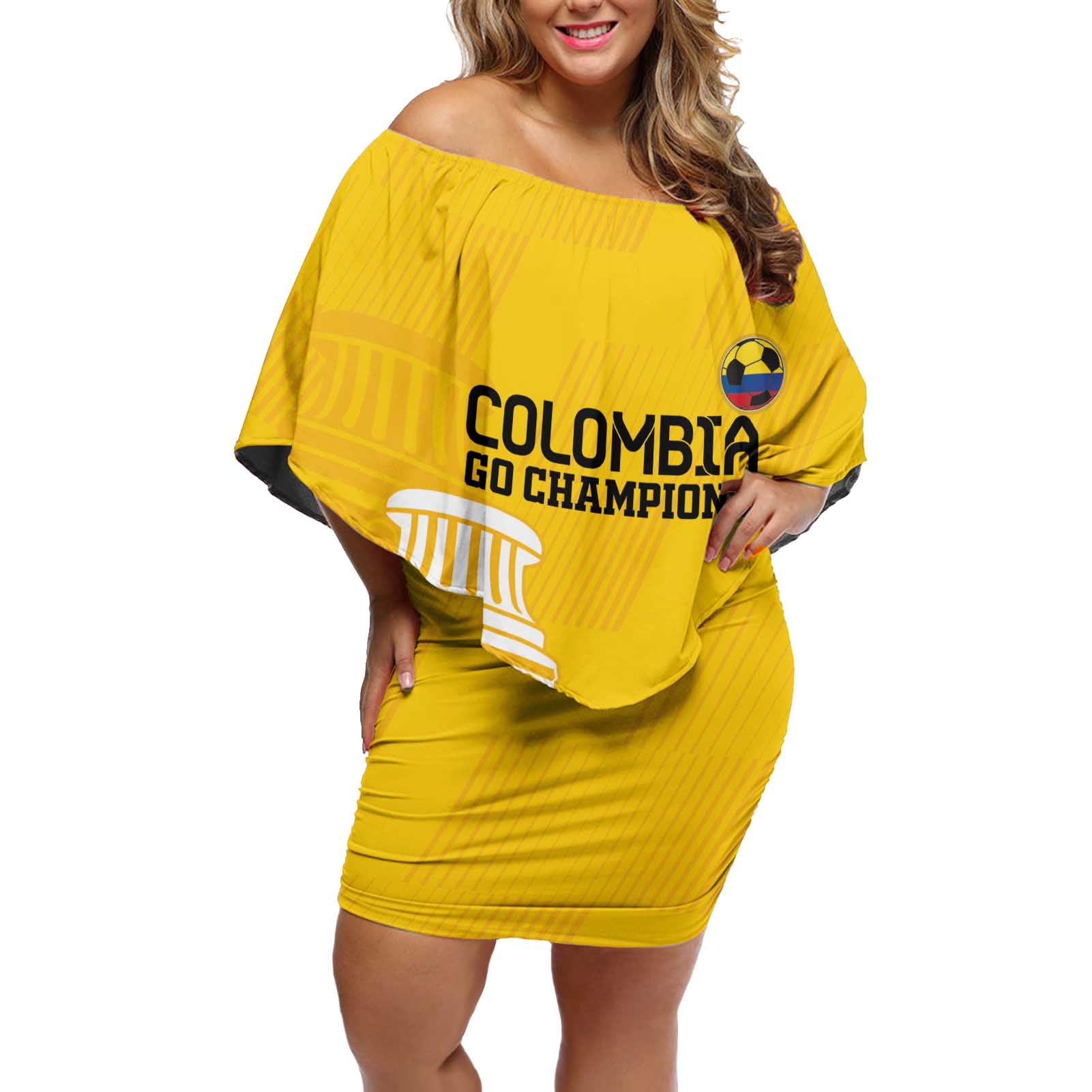 Custom Colombia Football Off Shoulder Short Dress Go Champions - Wonder Print Shop