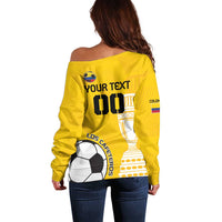 Yellow off-shoulder football sweater with back soccer and text print, long sleeves