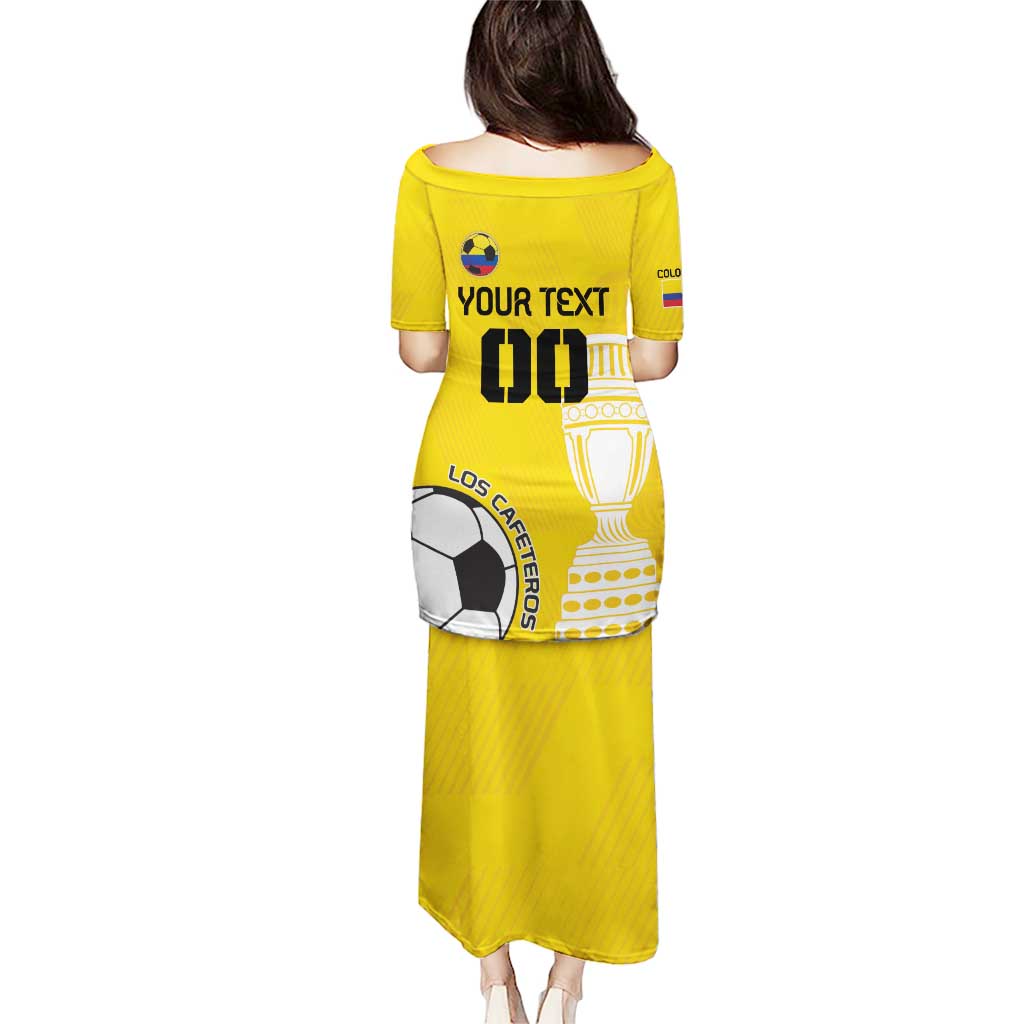 Yellow long football dress with short sleeves, back custom text and soccer trophy graphic
