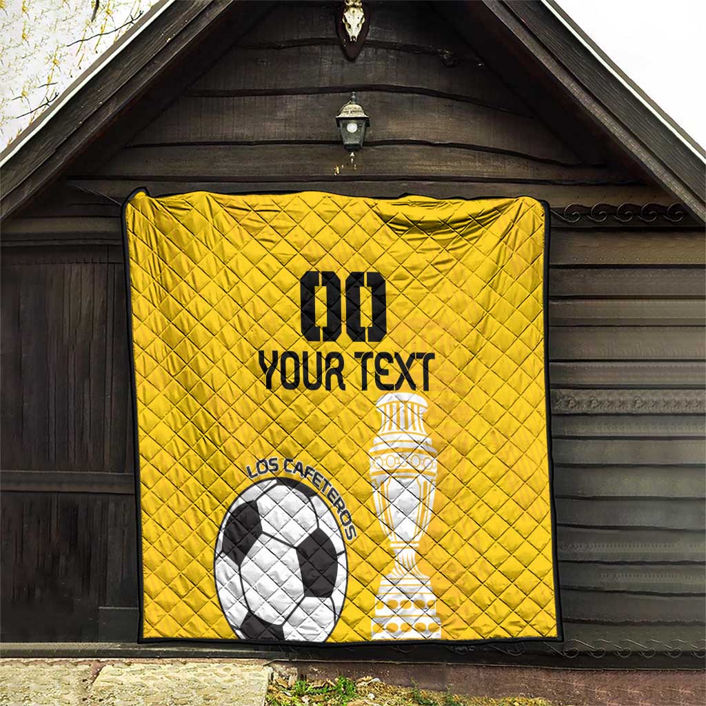 Yellow football quilt, diamond quilting, soccer ball and trophy graphic