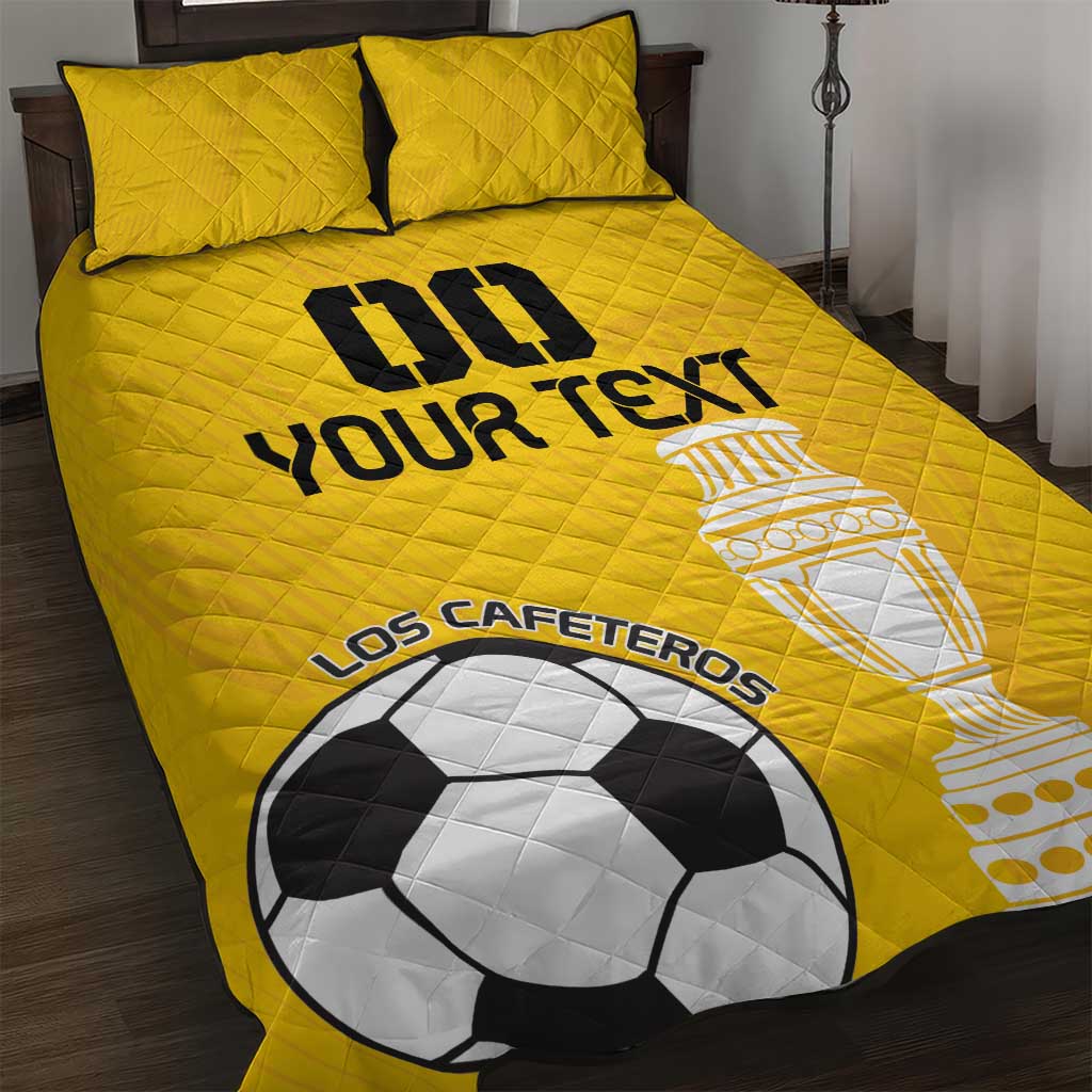 Yellow football quilt bed set with matching pillowcases, black and white team graphics
