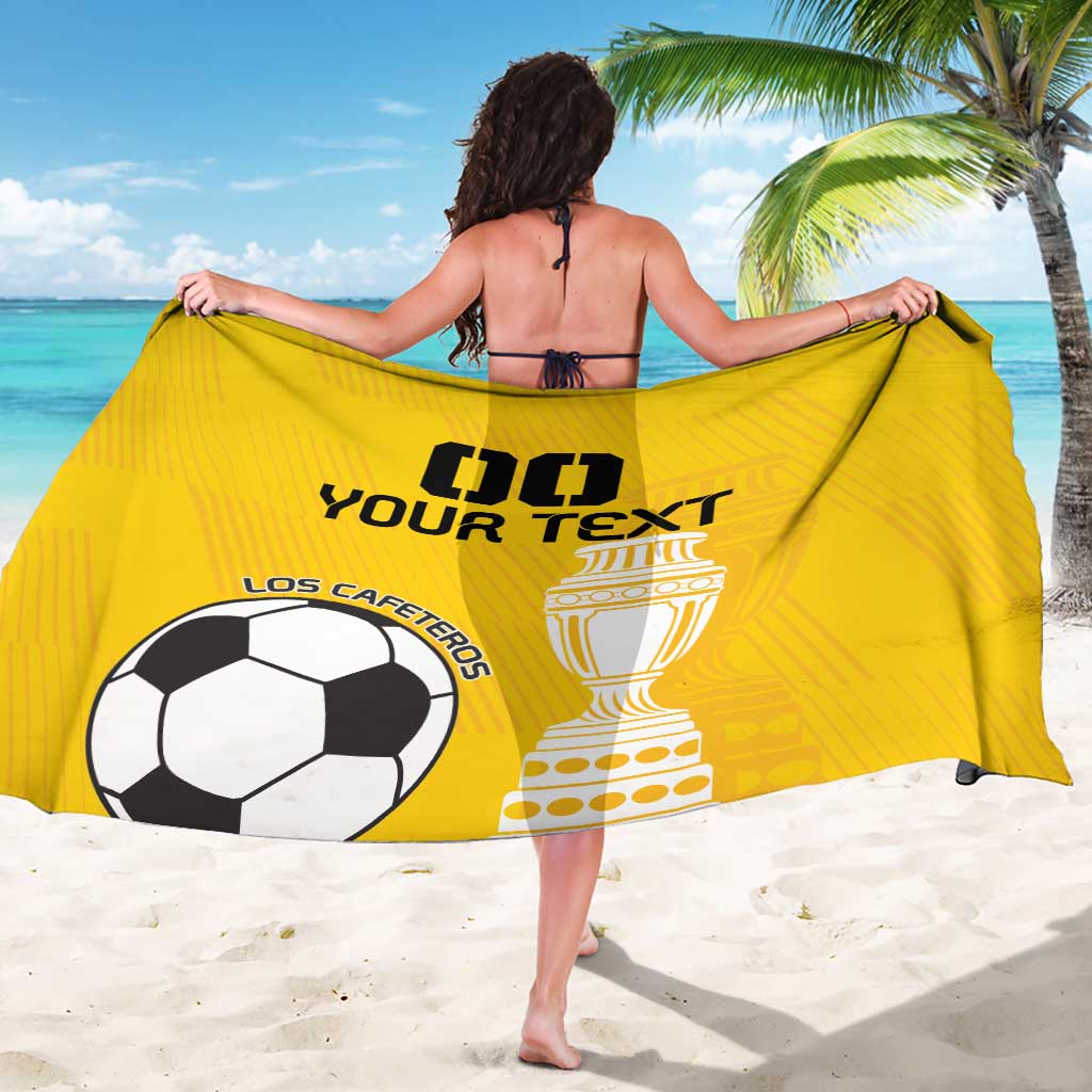Yellow football-themed custom sarong with trophy and soccer ball graphic