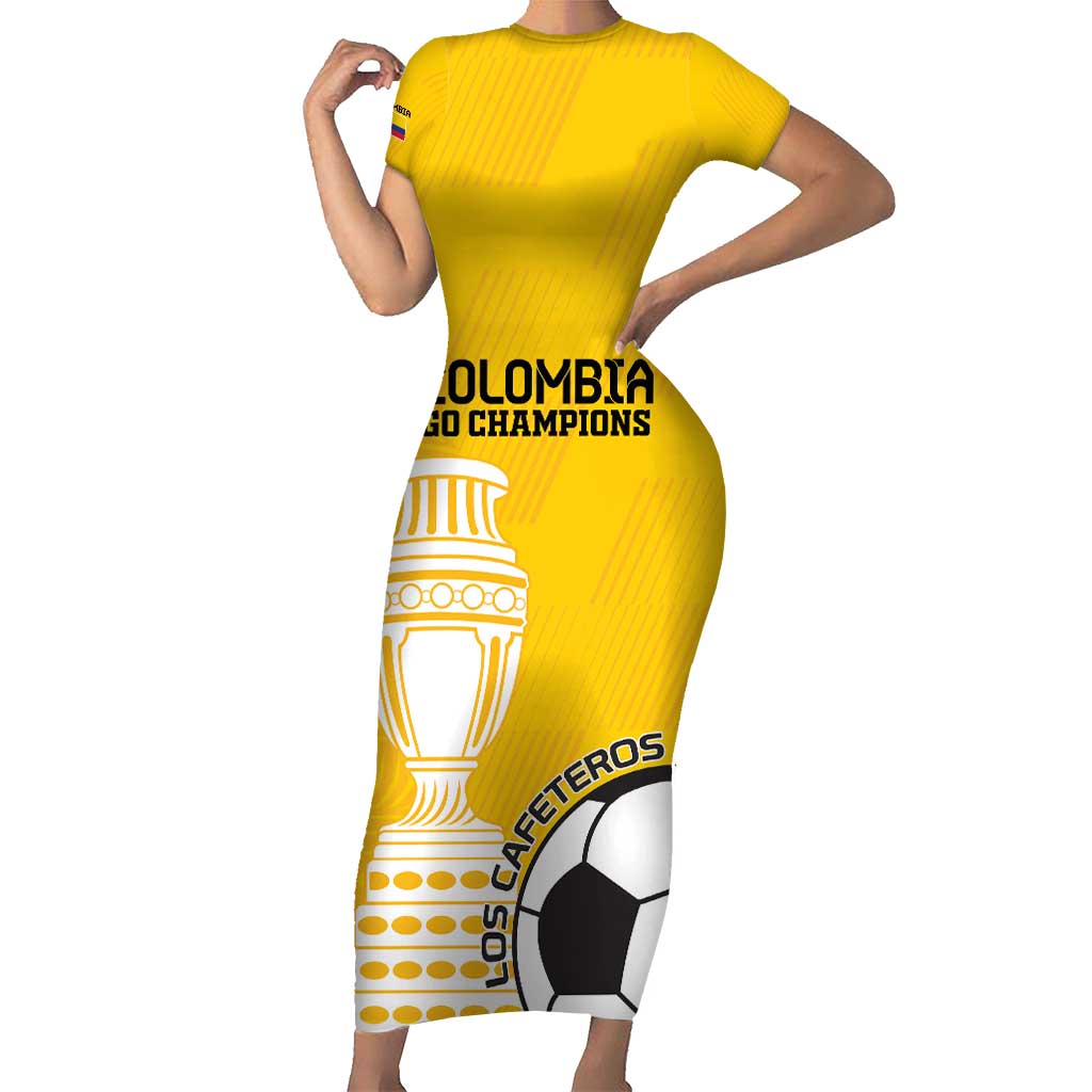 Custom Colombia Football Short Sleeve Bodycon Dress Go Champions - Wonder Print Shop