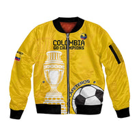 Yellow zip-up bomber jacket with black rib trim and front trophy, soccer ball graphic
