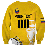 Yellow football sweatshirt back with soccer badge, custom text, and trophy graphic