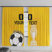 Yellow football window curtain set with soccer ball and trophy printed designs